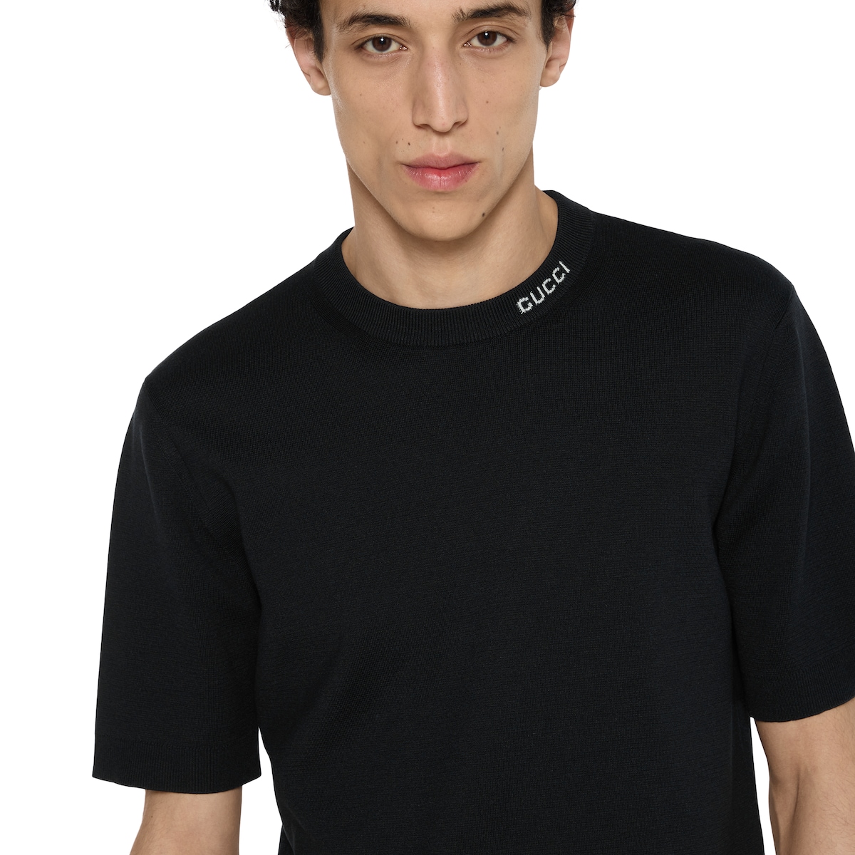 Silk cotton T-shirt with Gucci intarsia