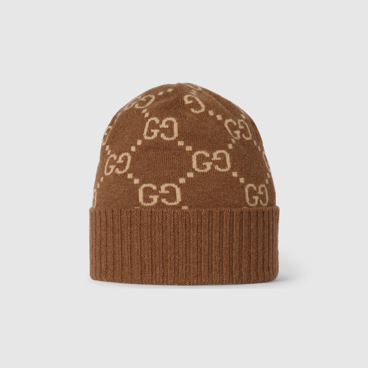 GG cashmere jacquard hat in dark brown and beige | GUCCI® US