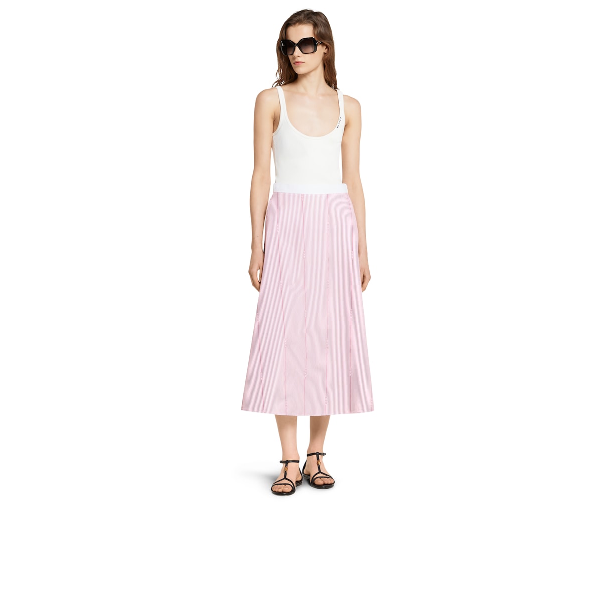 Gucci cotton fil coupé skirt in white and red | GUCCI® CA