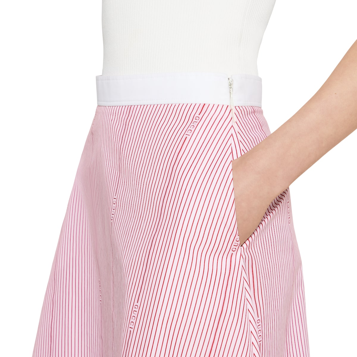 Gucci cotton fil coupé skirt in white and red | GUCCI® US