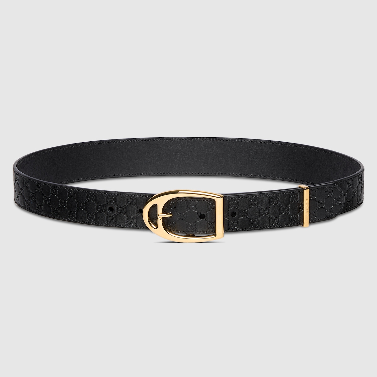 Belt with stirrup buckle in black GG leather | GUCCI® DE