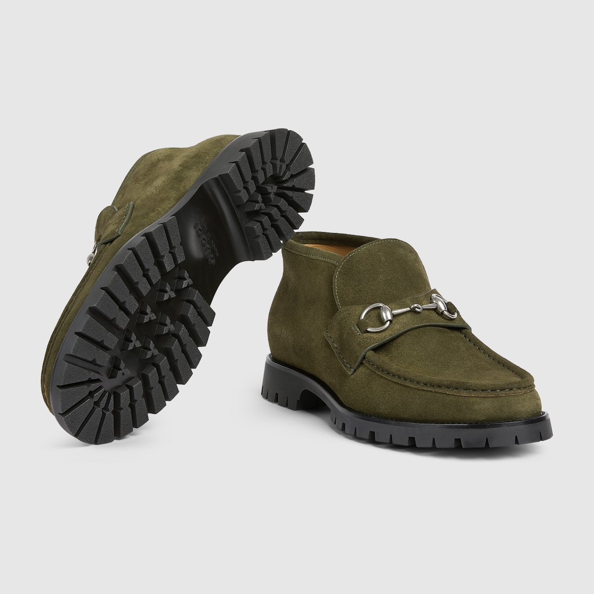 GUCCI メンズブーツ ホースビット付き メンズ アンクルブーツ ・ダークグリーン スエード