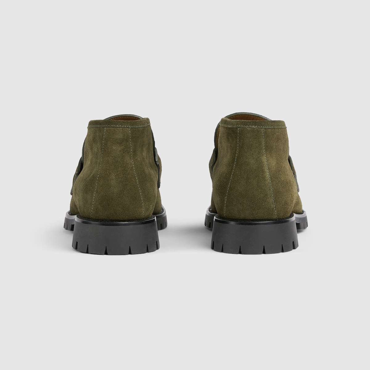 ホースビット付き メンズ アンクルブーツ ・ダークグリーン スエード