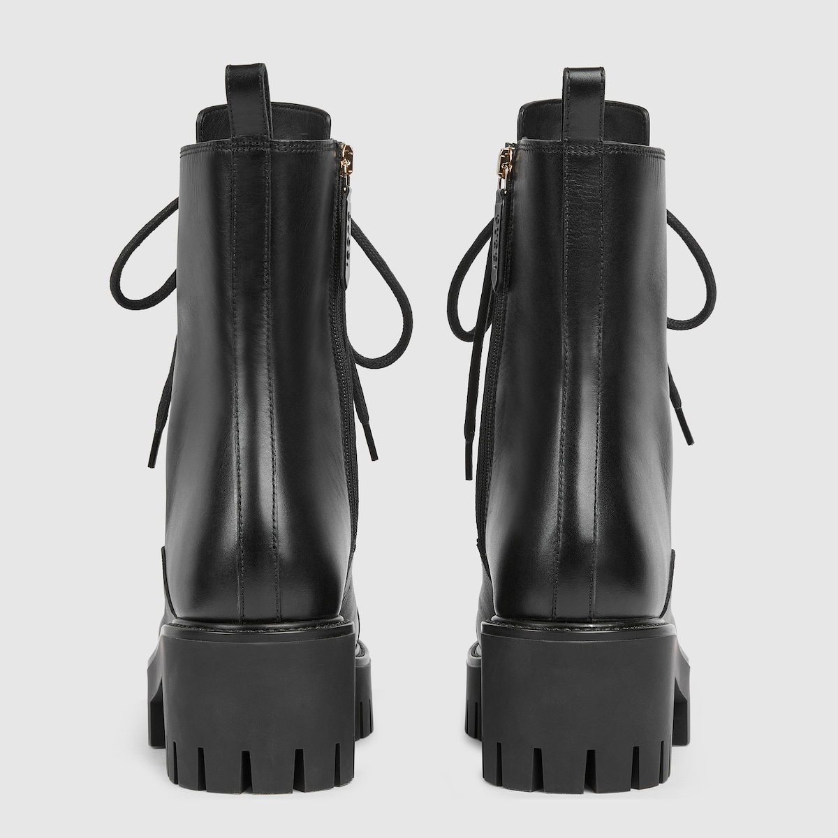 Women's lace-up ankle boot with GG in black leather | GUCCI® US