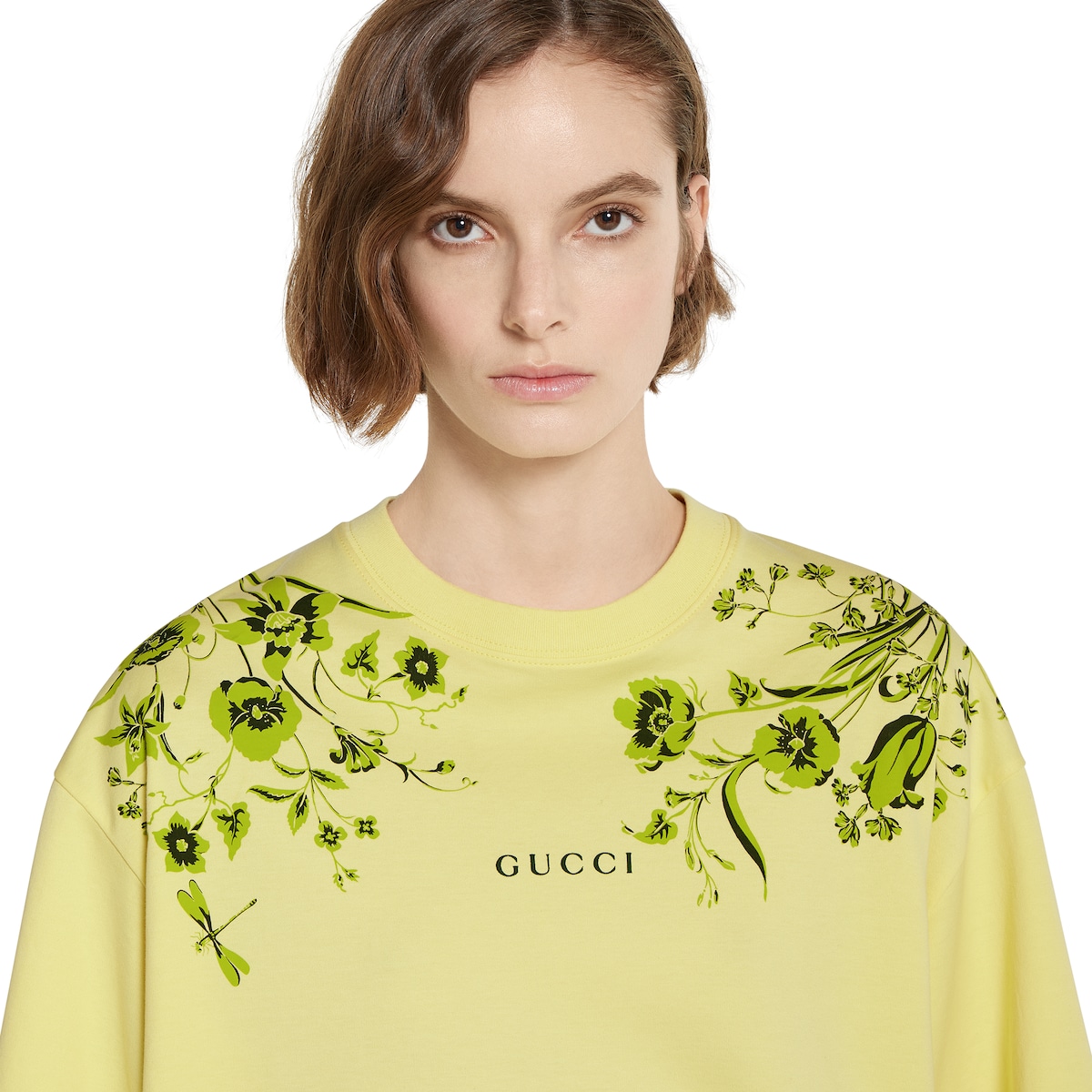 Soft cotton jersey T-shirt with print in lime green | GUCCI® ZA