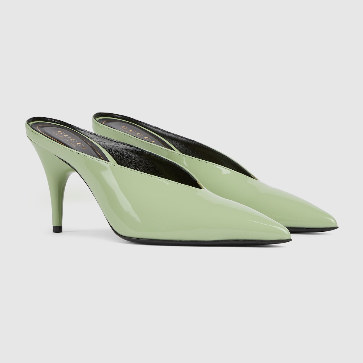 GUCCI 26S HEELED MULES 85 MM IN BLUE SUEDE
