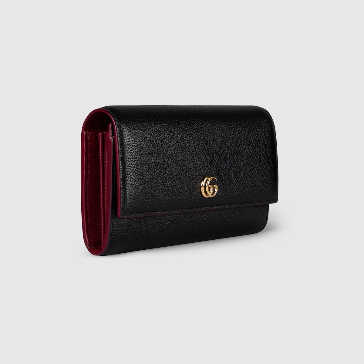 新品未使用 GUCCI ダブルG コンチネンタルウォレッ　ト黒革 ダブルG バイカラー コンチネンタルウォレットブラック＆レッド
