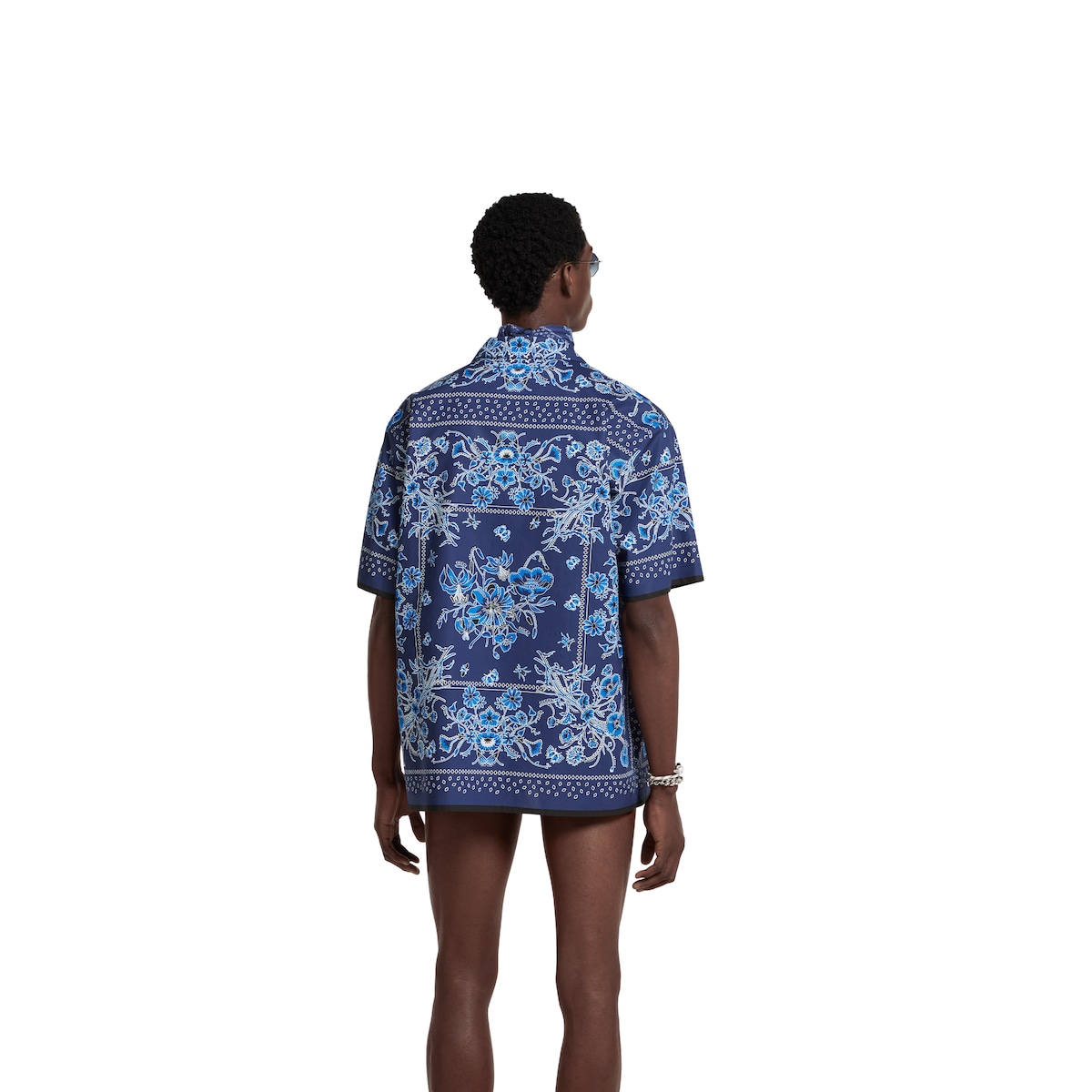 トップス TEST 0727 Printed cotton poplin bowling shirt in blue | GUCCI® US