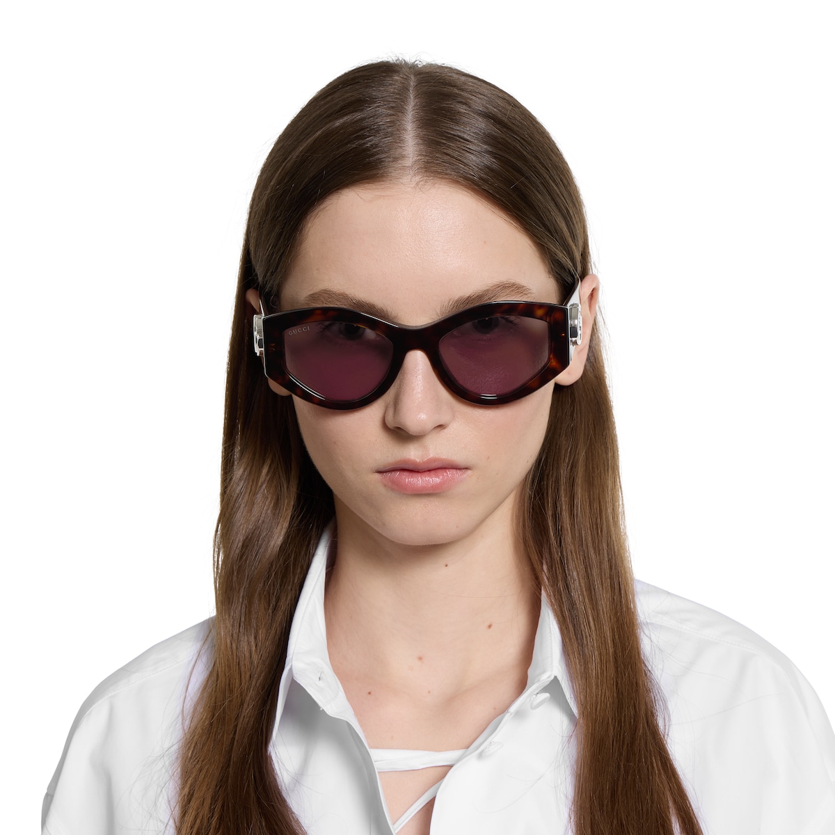 Oval frame sunglasses in dark tortoiseshell | GUCCI® US