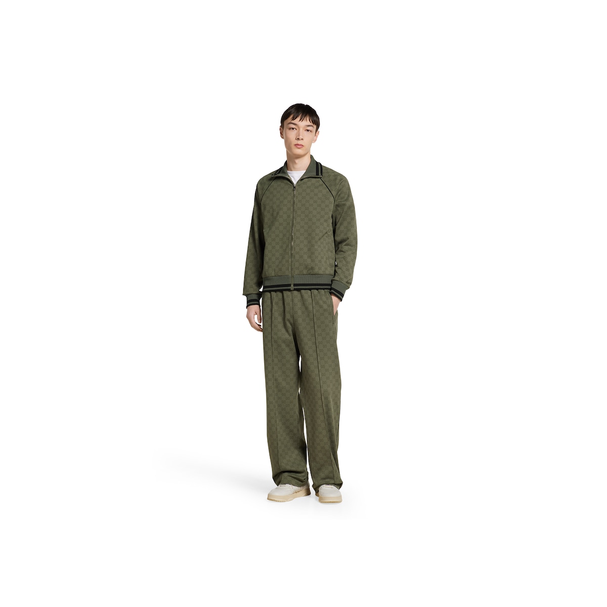 GG jersey jacquard pant in forest green | GUCCI® US