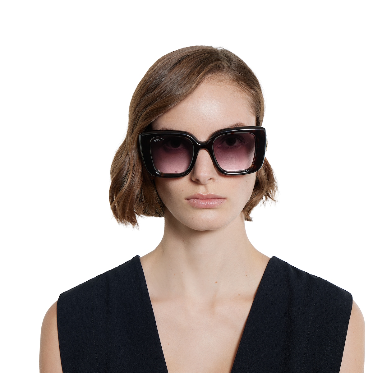 GUCCI ブラウン バタフライフレーム サングラス Butterfly frame sunglasses in dark brown tortoiseshell