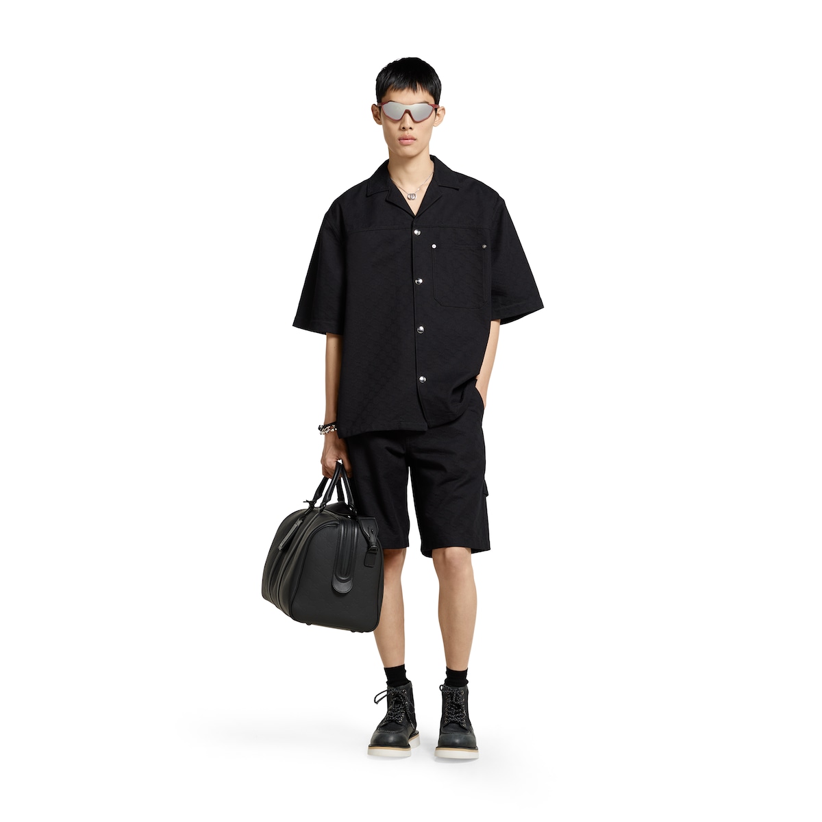 GGコットンデニム ジャカード シャツブラック | GUCCI公式