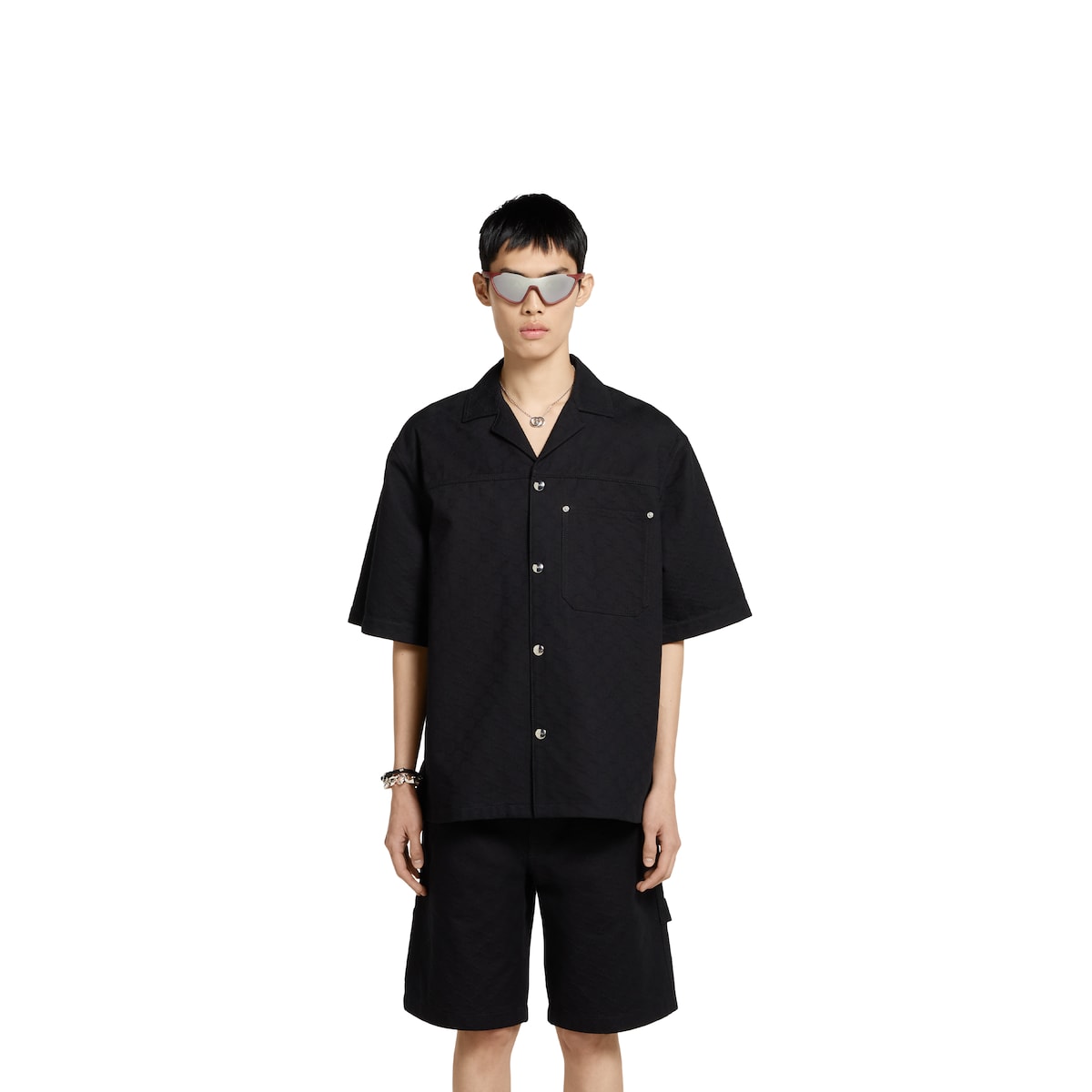 Tシャツ・カットソー GUCCI FW25 SHIRT GG JACQUARD (832581 XDDCG 1000) GGコットンデニム ジャカード シャツブラック | GUCCI公式