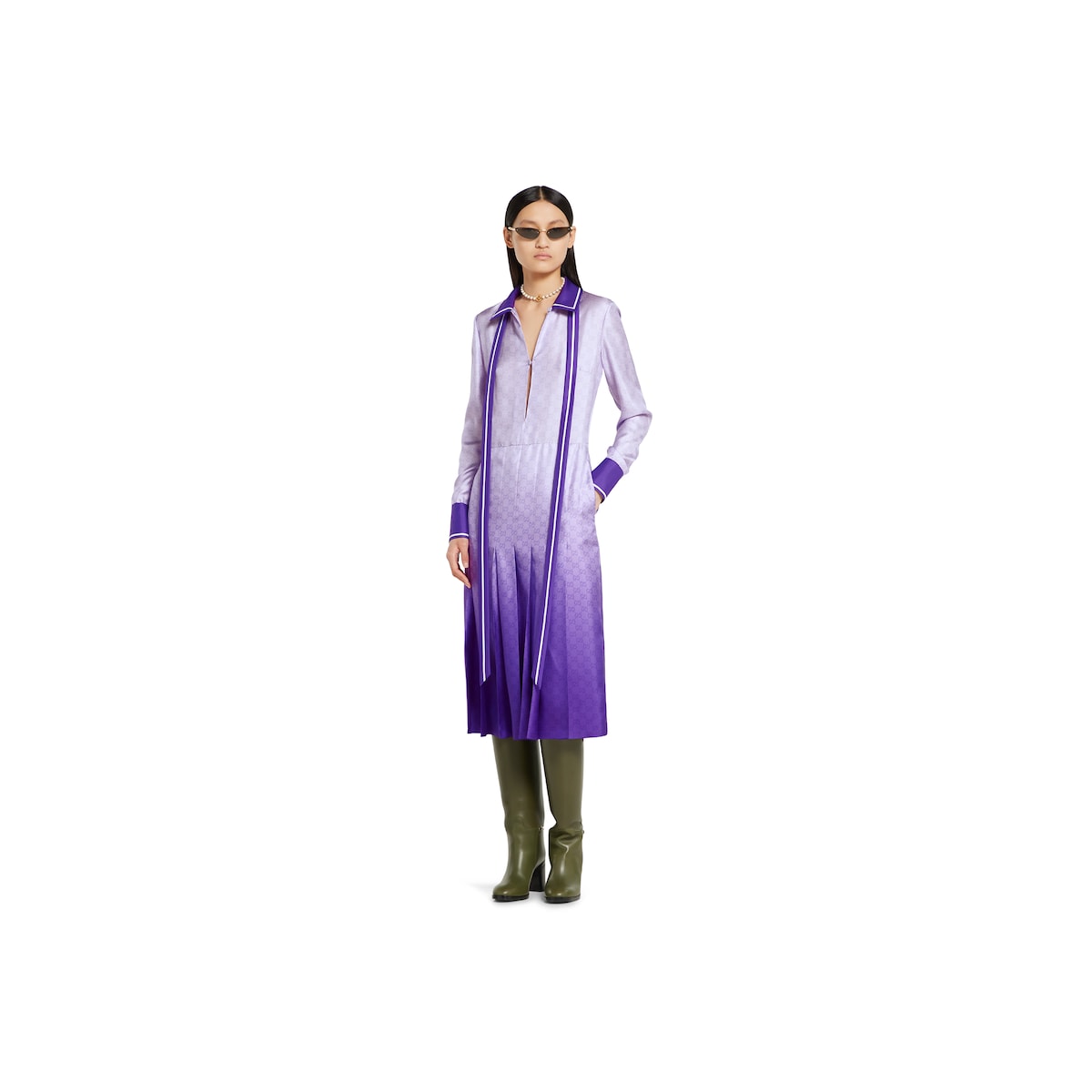 GUCCI★グッチ★素敵！ GUCCI PURPLE SILK SHIRT DRESS Gucci Pearl Button Shirt Dress - All Lace Long Sleeve in