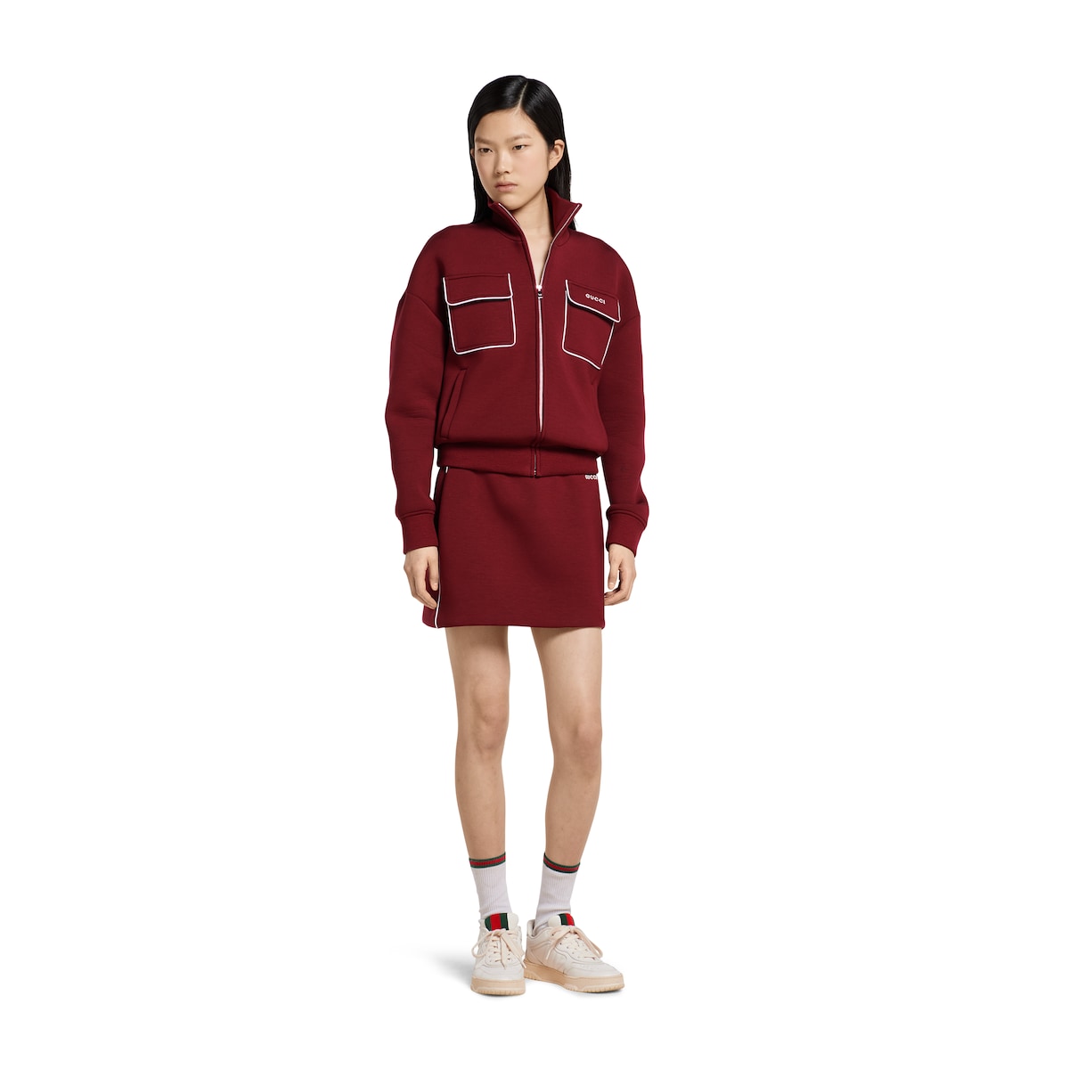 Gucci Burgundy Emblem Knit Polo Sweatshirt & Relaxed Trousers Set main image 1