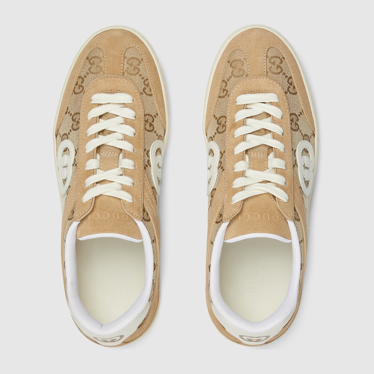 Women's G75 sneaker in beige and dark brown GG canvas