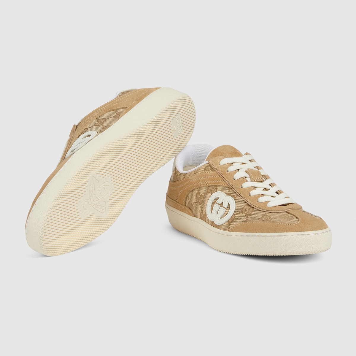 Women's G75 sneaker in beige and dark brown GG canvas