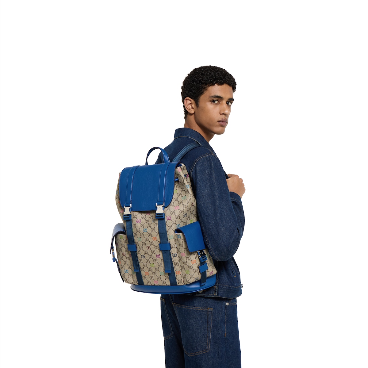 GG multicolor large backpack in beige and dark brown fabric