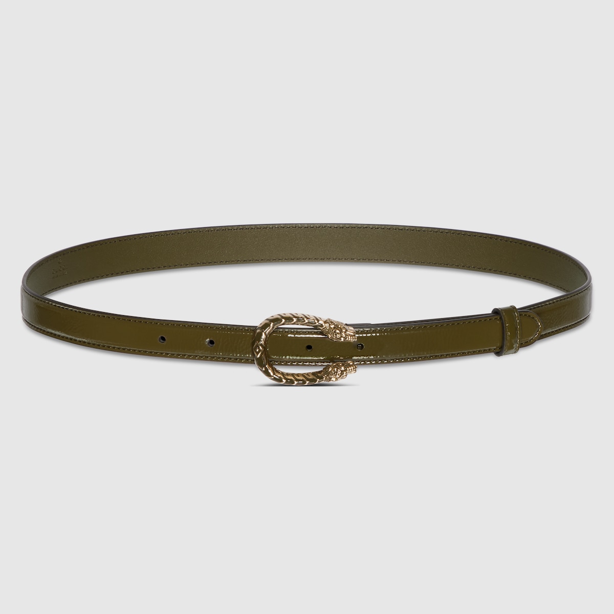 Thin belt with Dionysus buckle in forest green leather