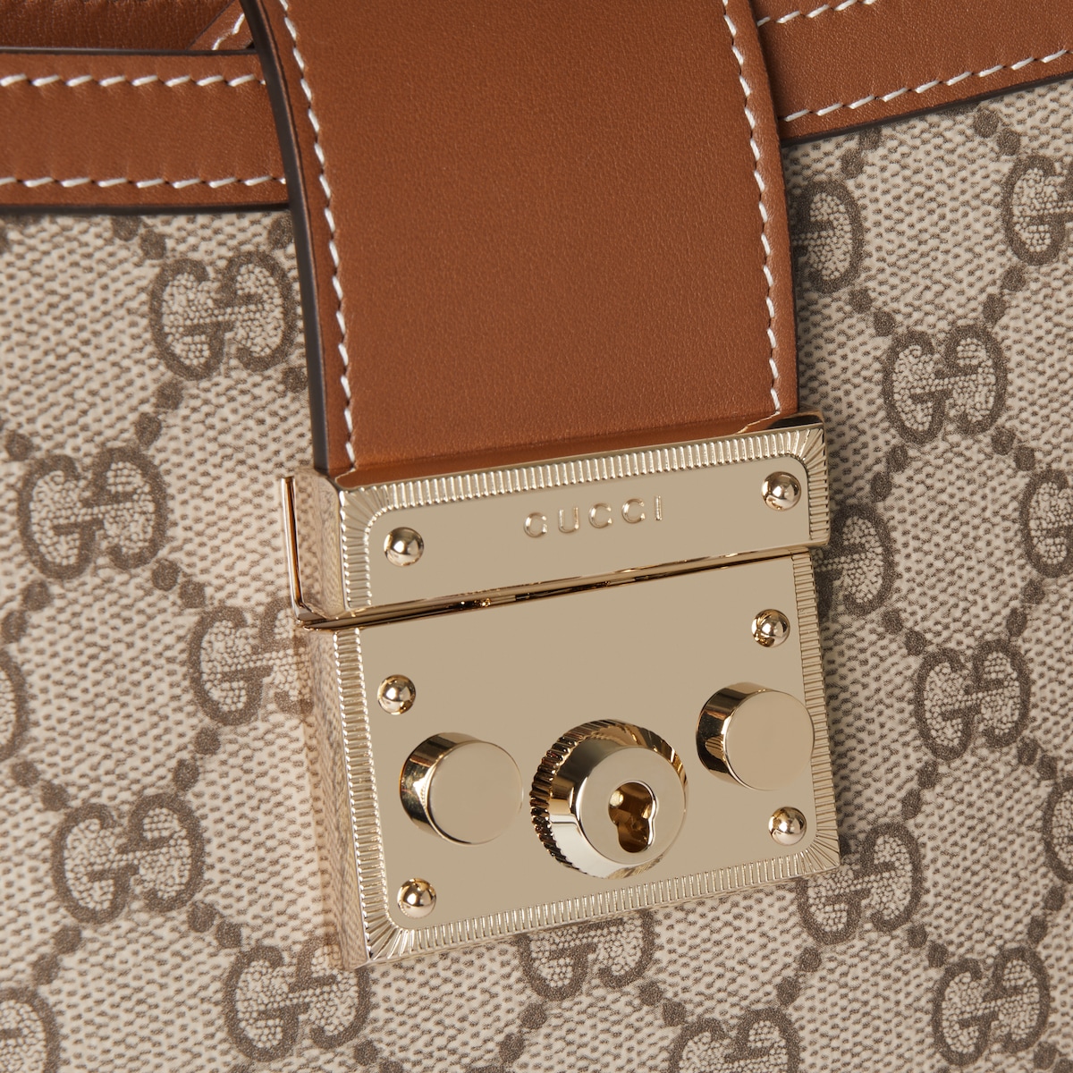 Padlock small top handle bag in beige and brown GG fabric | GUCCI® US