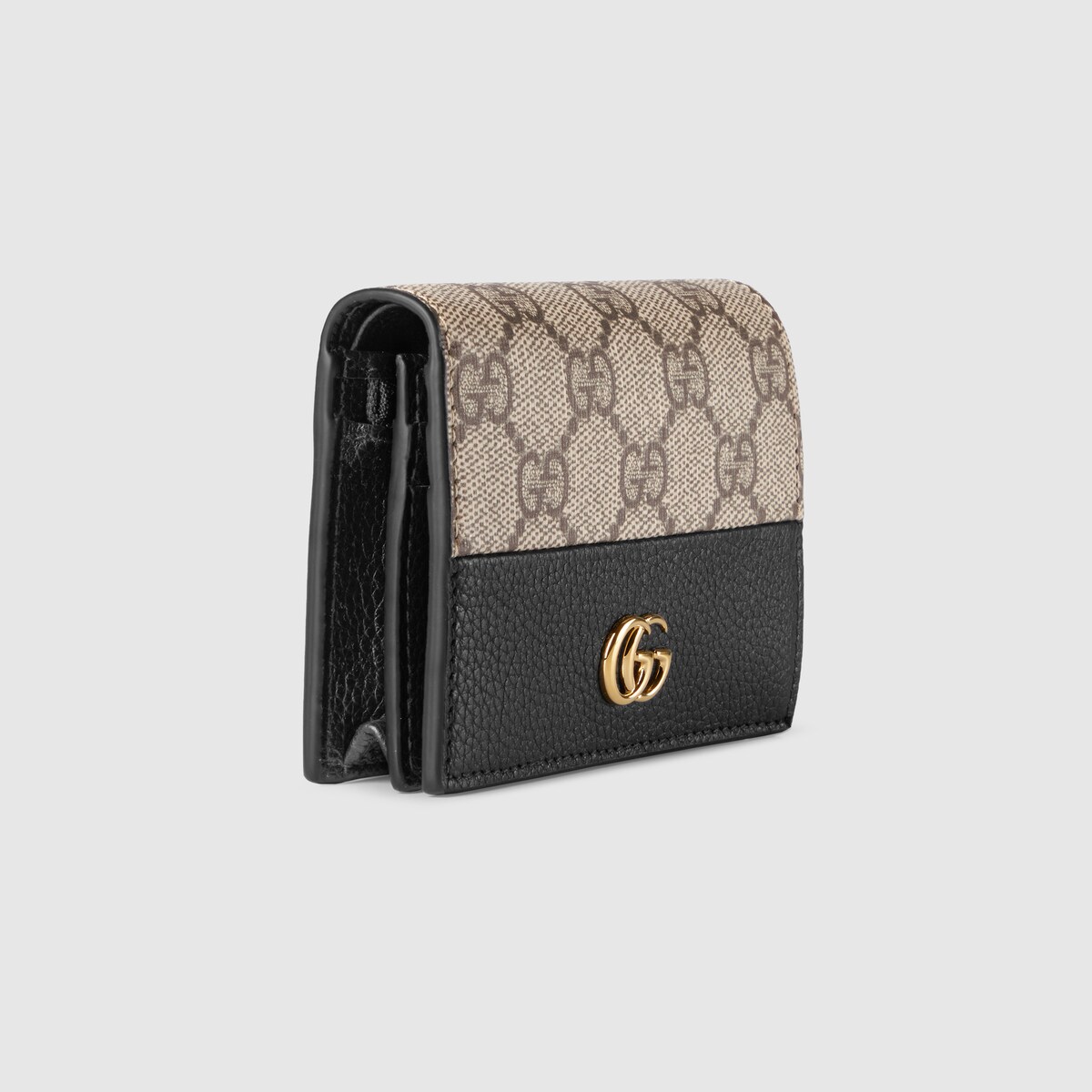 Bi-color GG Marmont card case wallet in beige and black leather - thumbnail 5