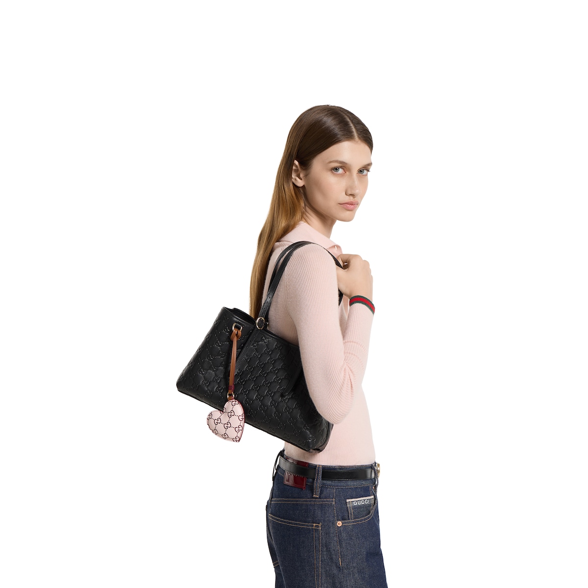 GG Emblem medium tote bag in black leather | GUCCI® US