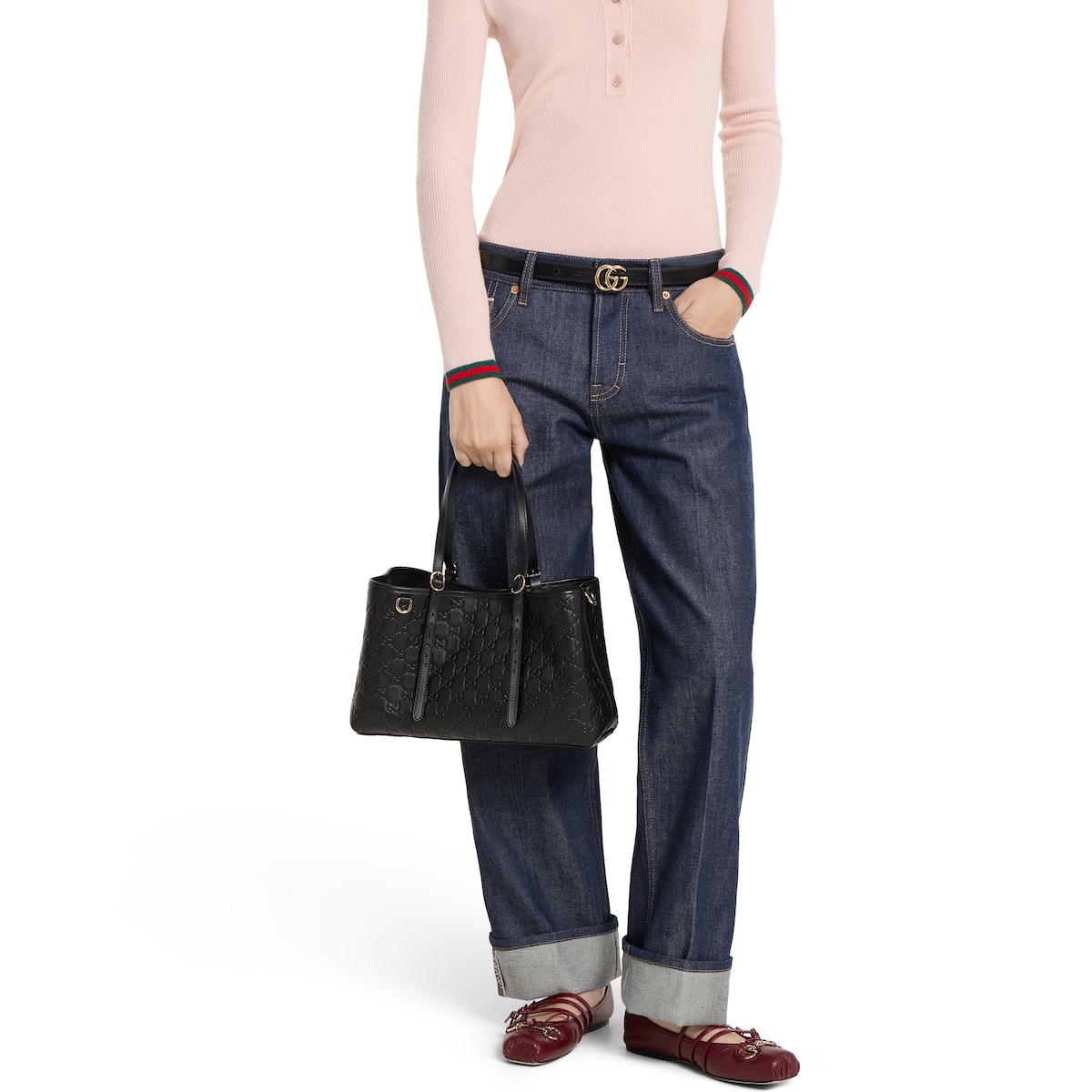 GG Emblem medium tote bag in black leather | GUCCI® US