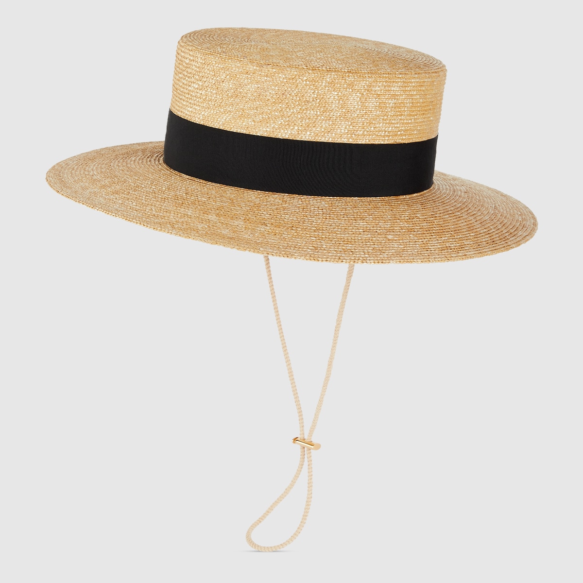 Straw hat with grosgrain detail in beige