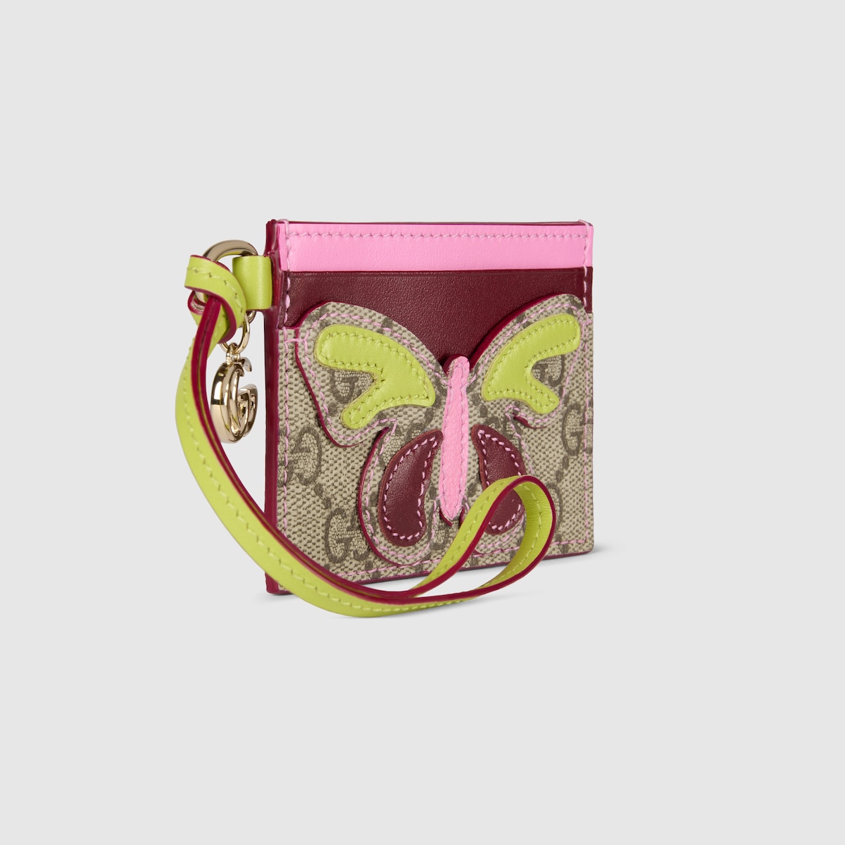 Card case with Double G and butterfly in beige and dark brown GG