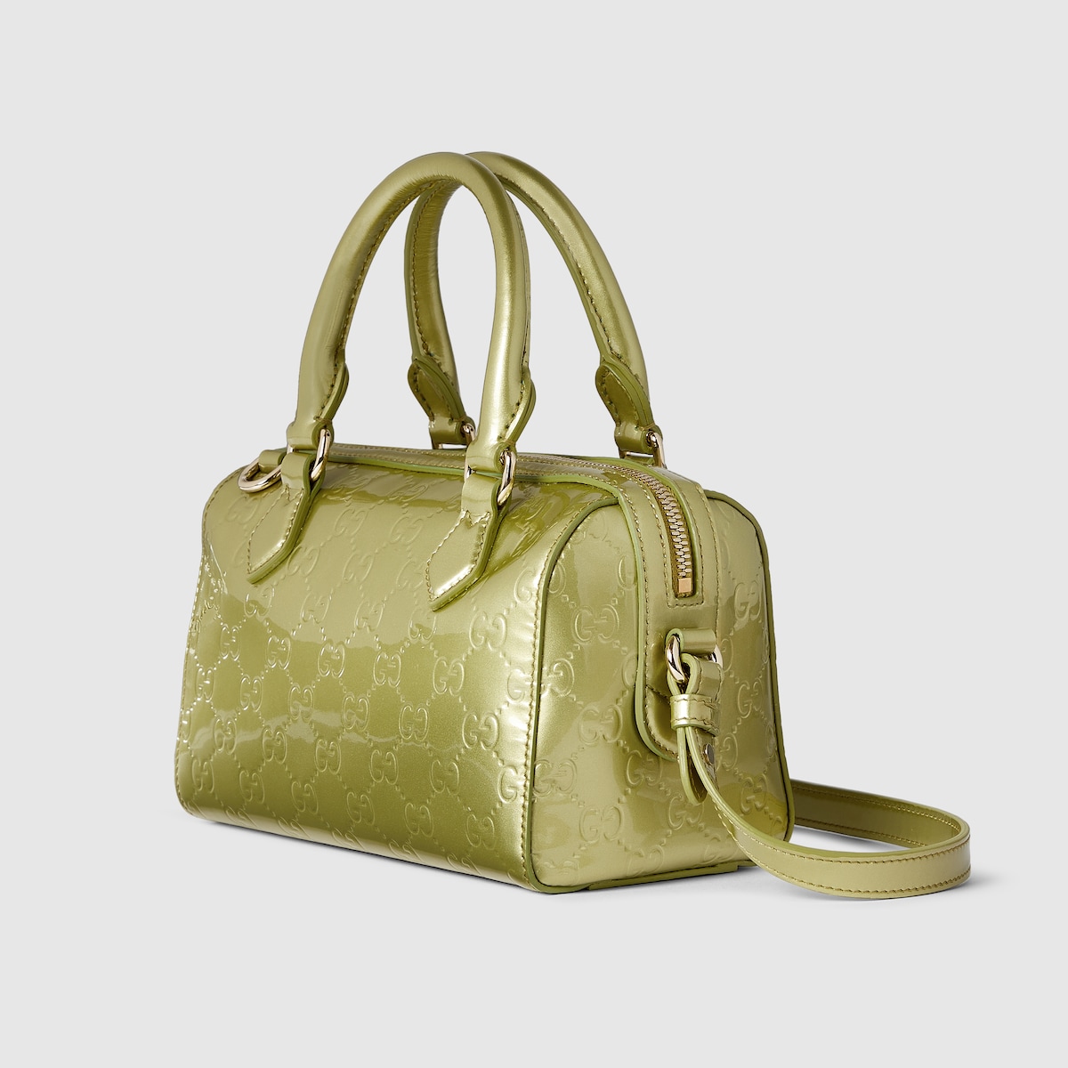 GG Emblem small boston bag in pale green GG leather | GUCCI® US