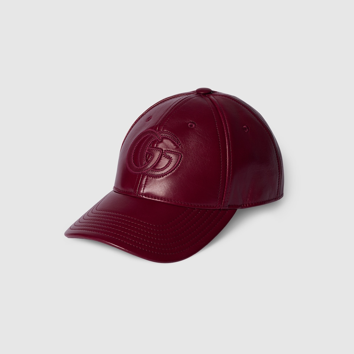 Leather baseball hat with Double G in bordeaux | GUCCI® US