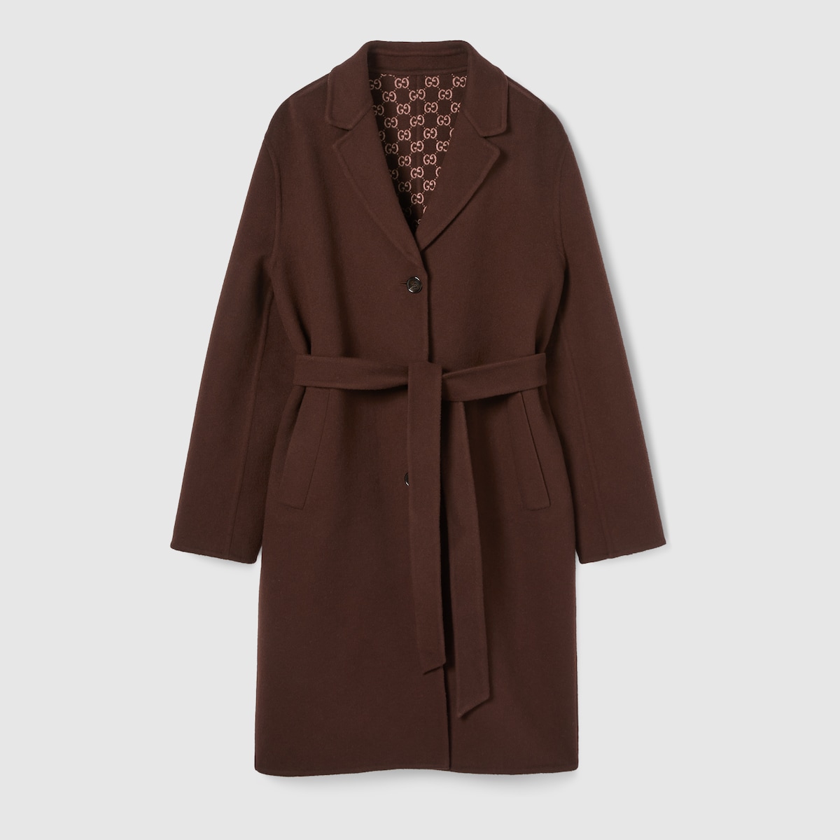 Reversible silk wool coat in brown | GUCCI® US