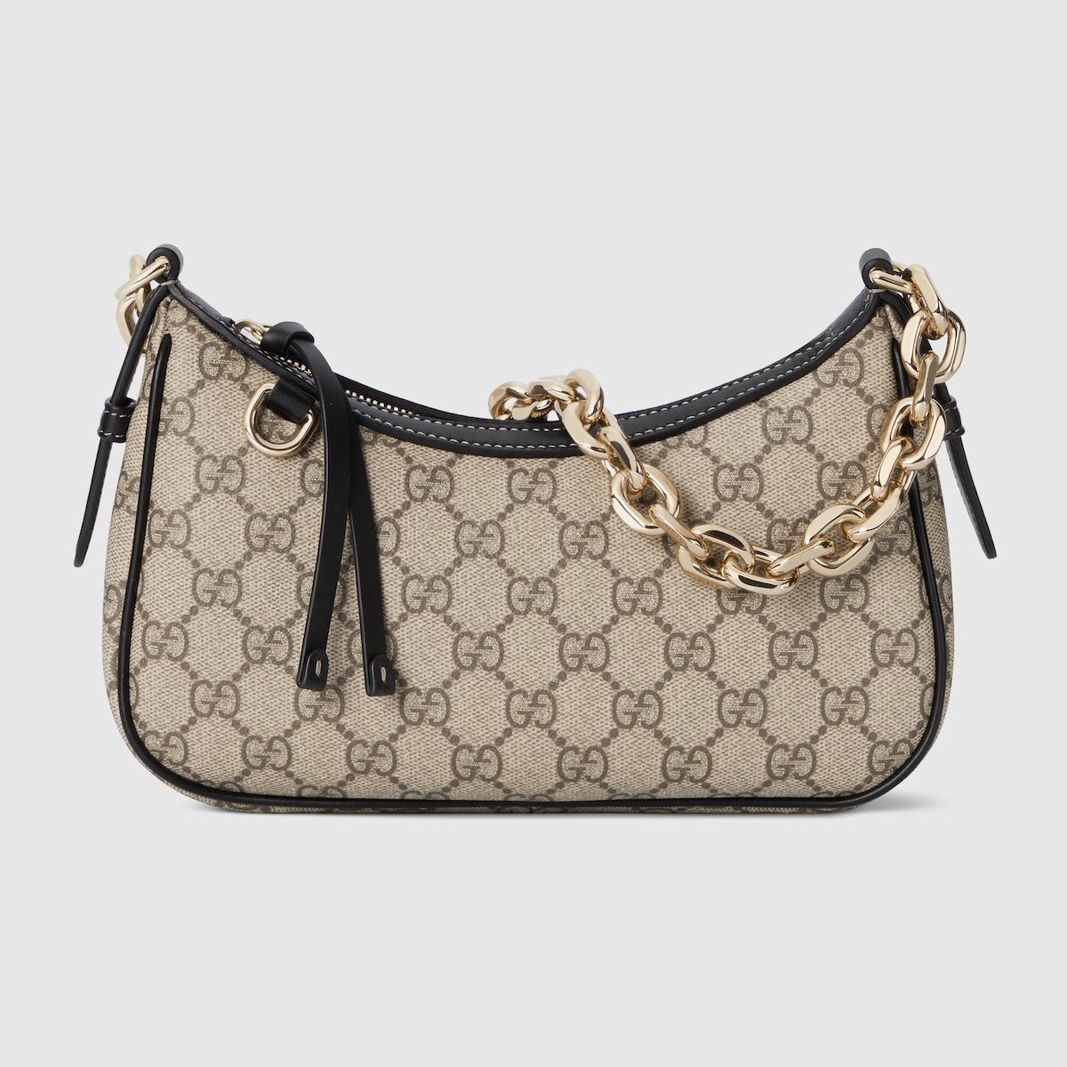 GG Emblem small shoulder bag in beige and dark brown fabric