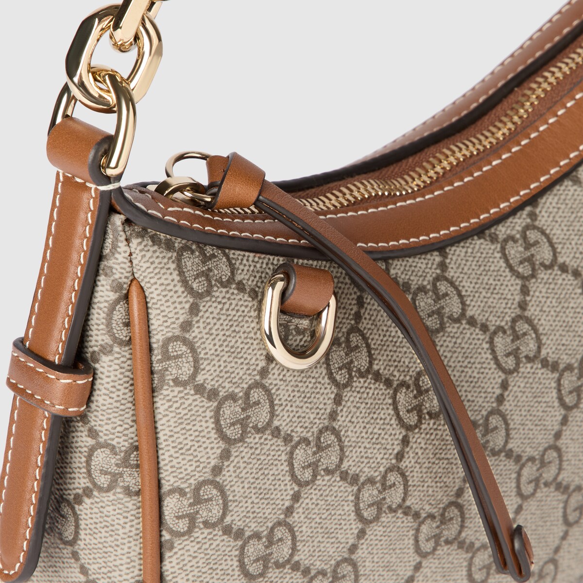 GG Emblem small shoulder bag in beige and dark brown fabric - thumbnail 9