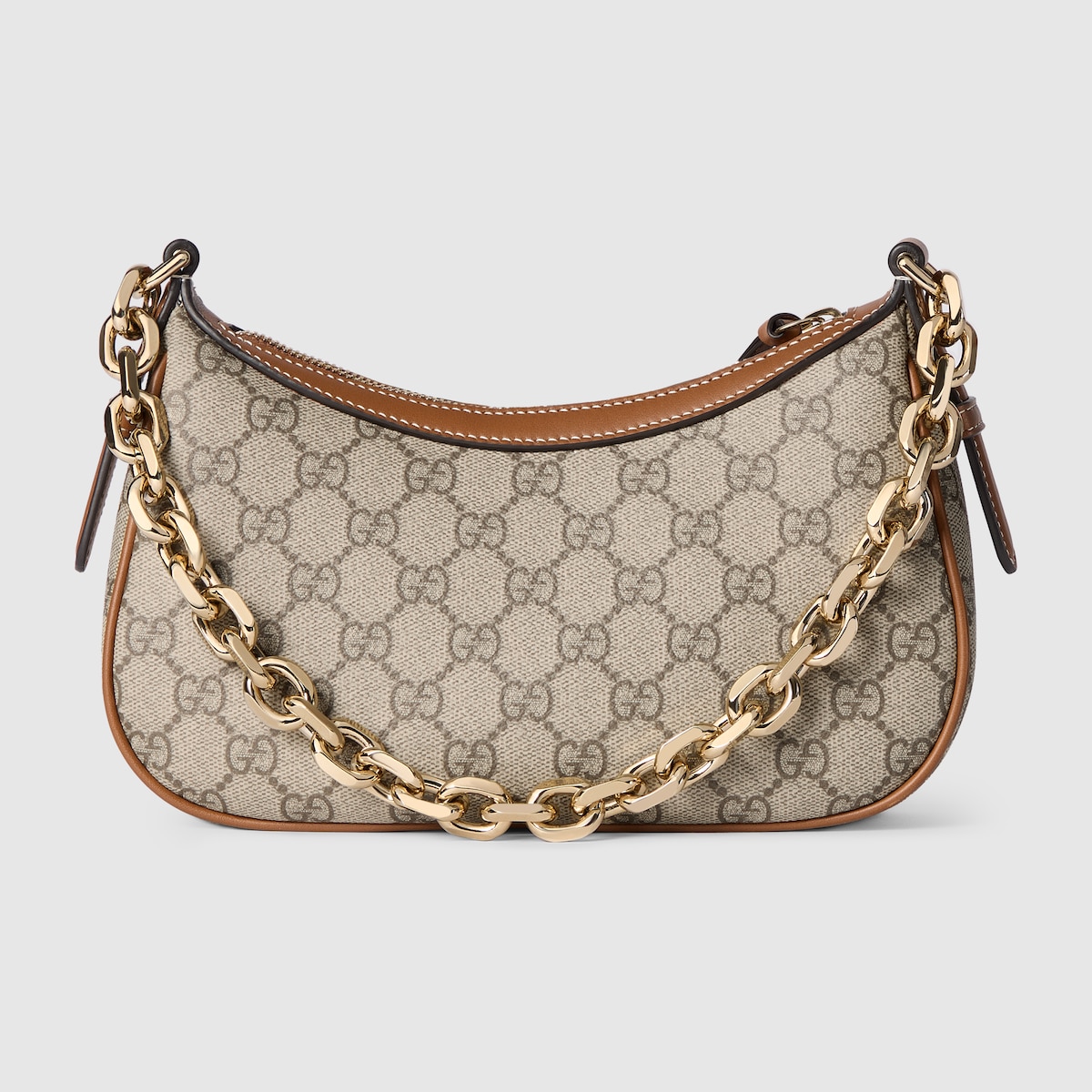 GG Emblem small shoulder bag in beige and dark brown fabric - thumbnail 6
