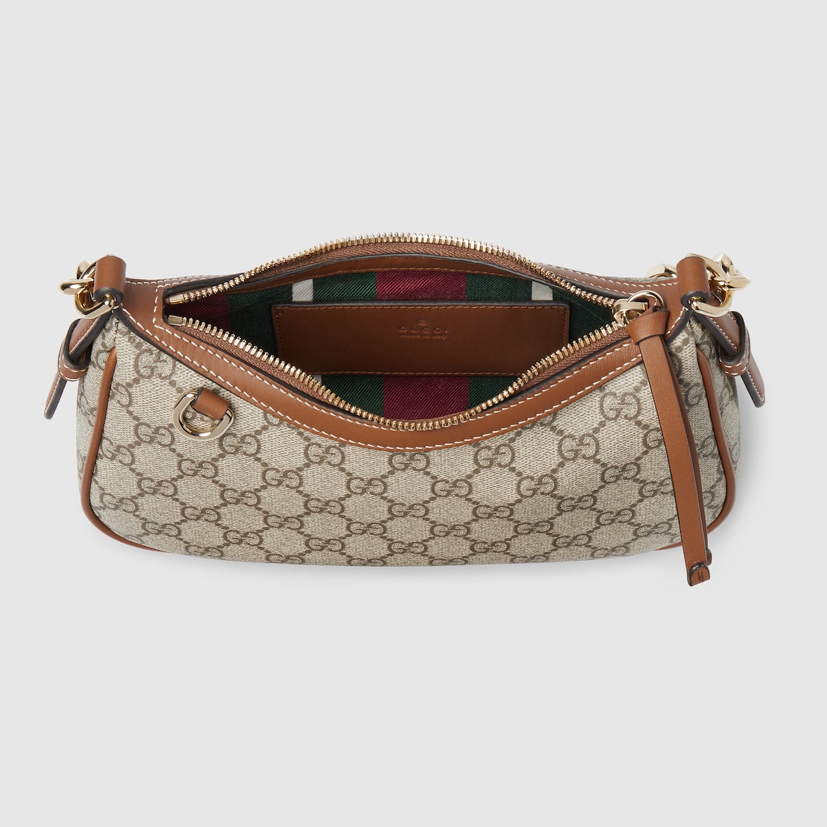 GG Emblem small shoulder bag in beige and dark brown fabric - thumbnail 5