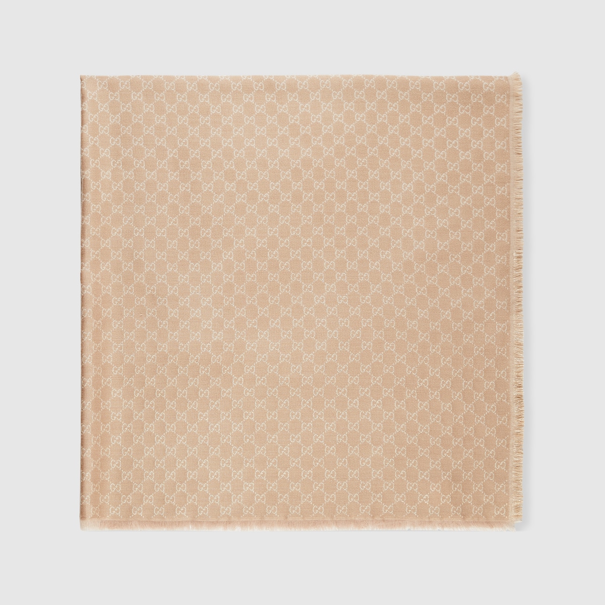 Printed GG cotton wool lamé shawl in beige - thumbnail 5