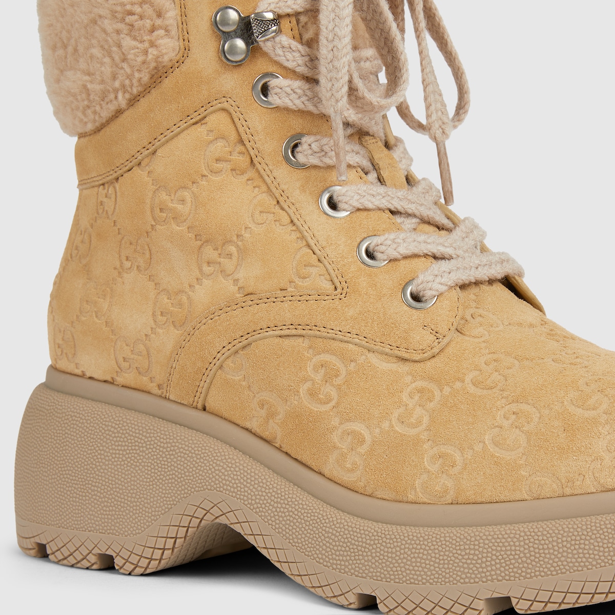 Women's lace-up ankle boot in beige GG suede | GUCCI® US