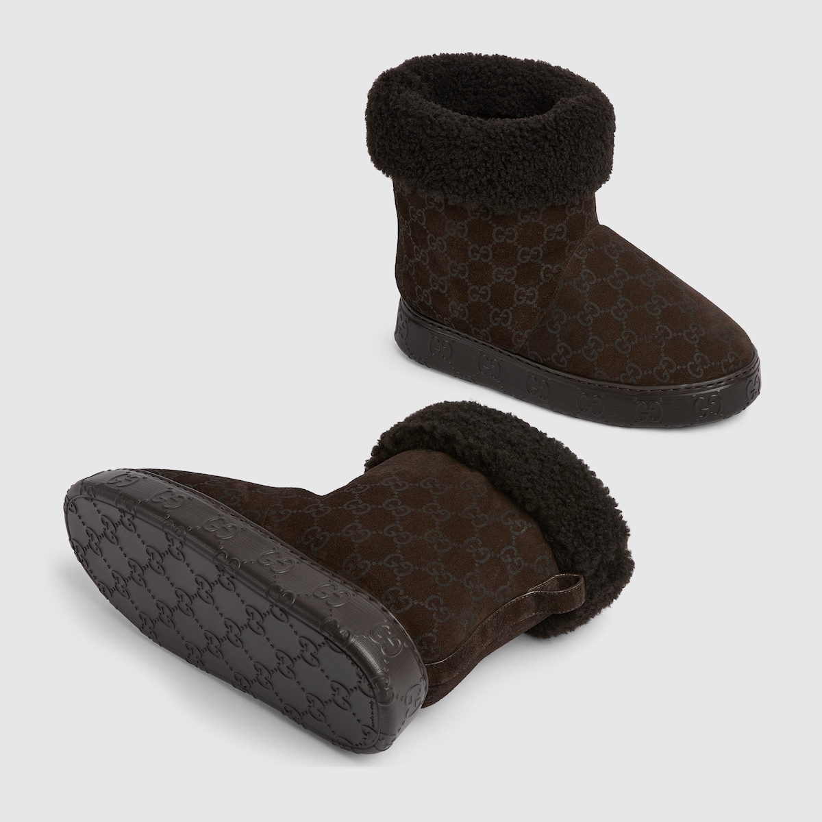 Women's boot with merino wool lining in dark brown suede | GUCCI® US