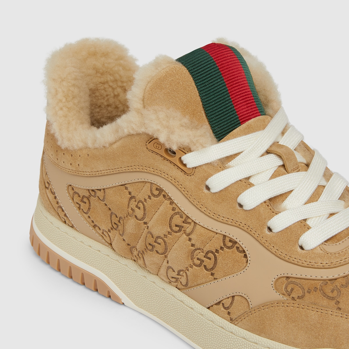 Men's Gucci Re-Web sneaker in camel GG suede | GUCCI® US