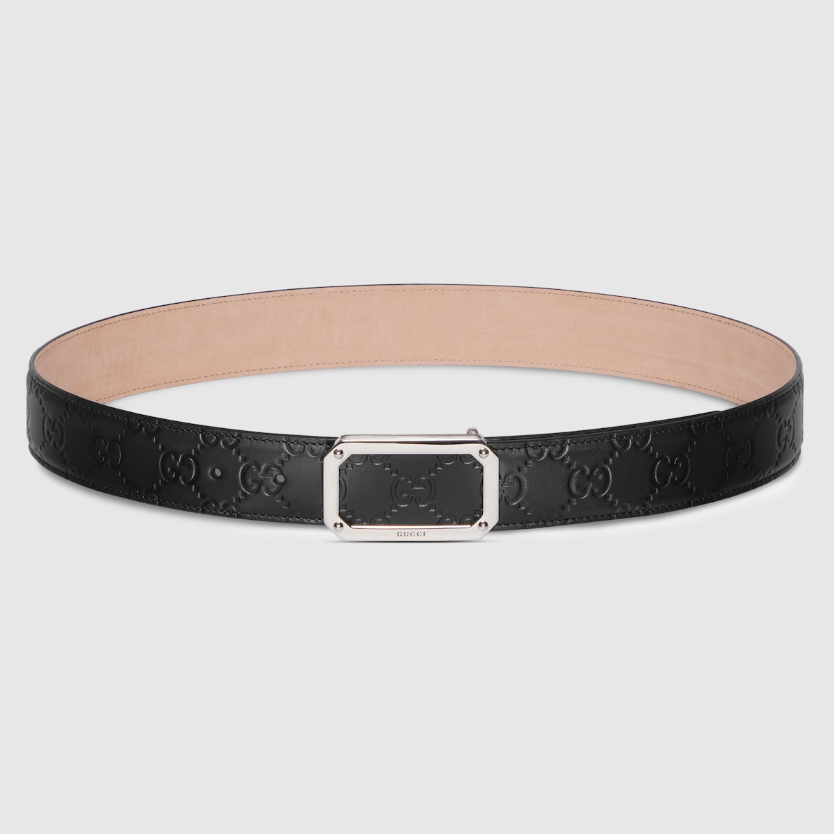 Black Gucci Signature Leather Belt With Rectangle Buckle