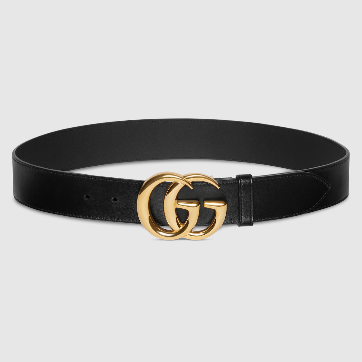 GUCCI GGロゴ 黒レザーベルト ダブルG シャイニーバックル ワイド ベルト ・ブラック レザー