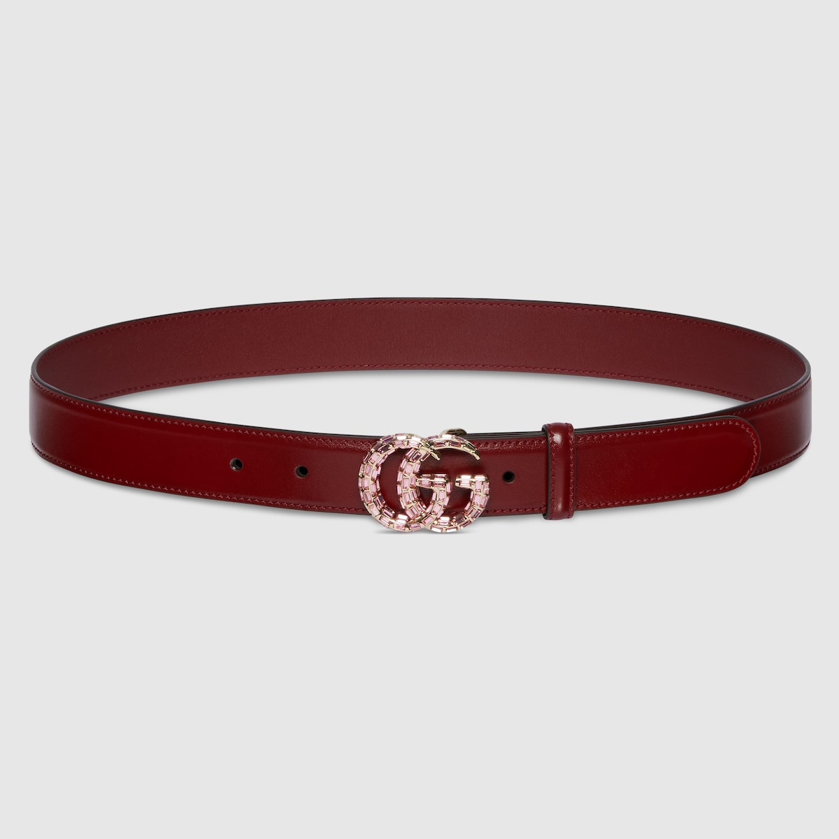 GG Marmont thin belt with crystals in Rosso Ancora red