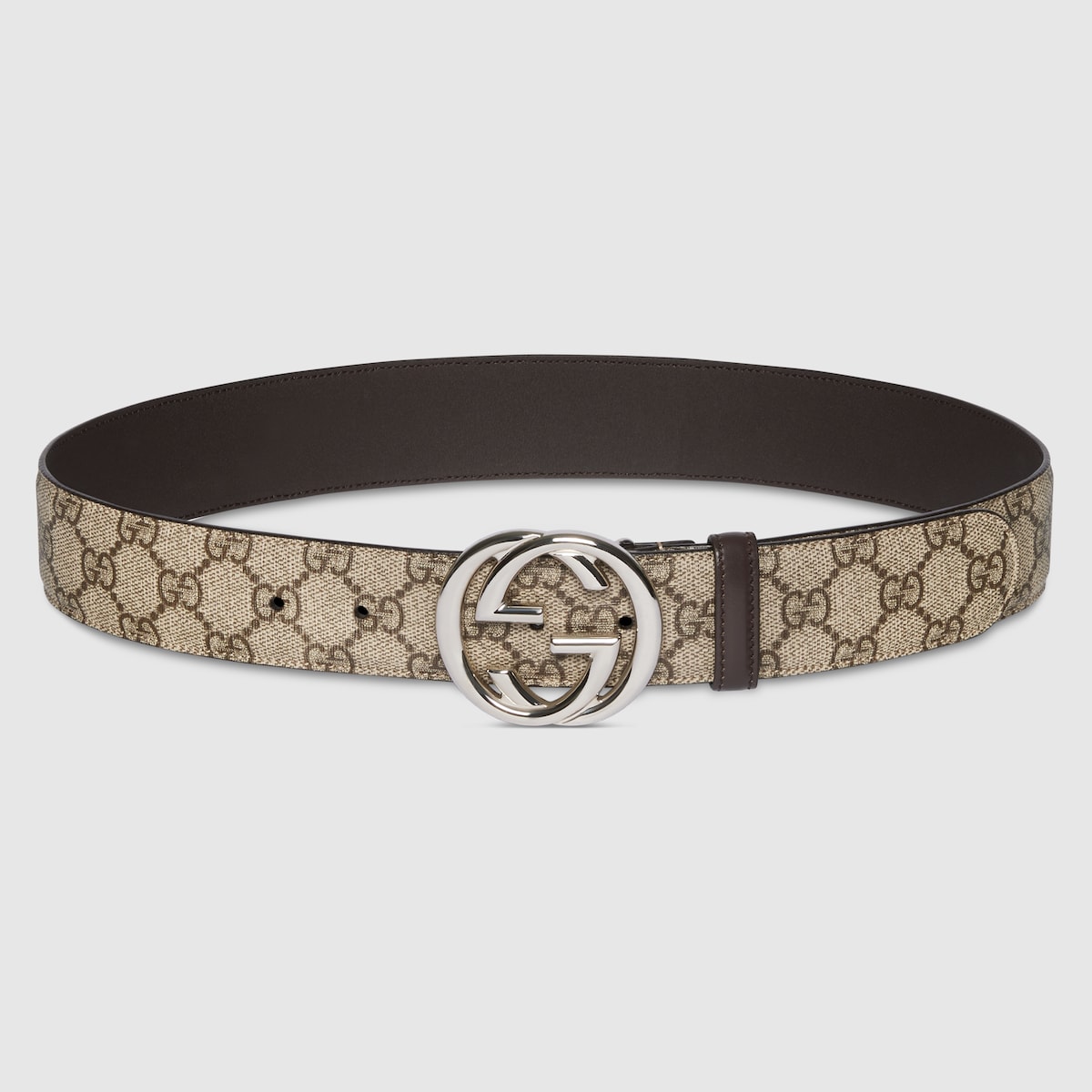 Belt with Interlocking G buckle in beige and ebony GG