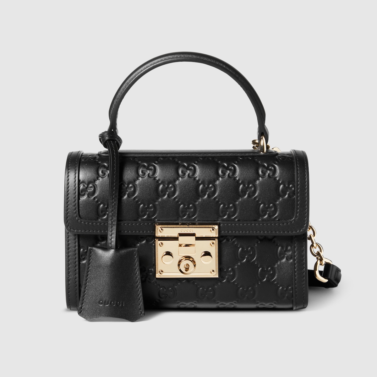 Padlock small top handle bag in black GG leather | GUCCI® UK