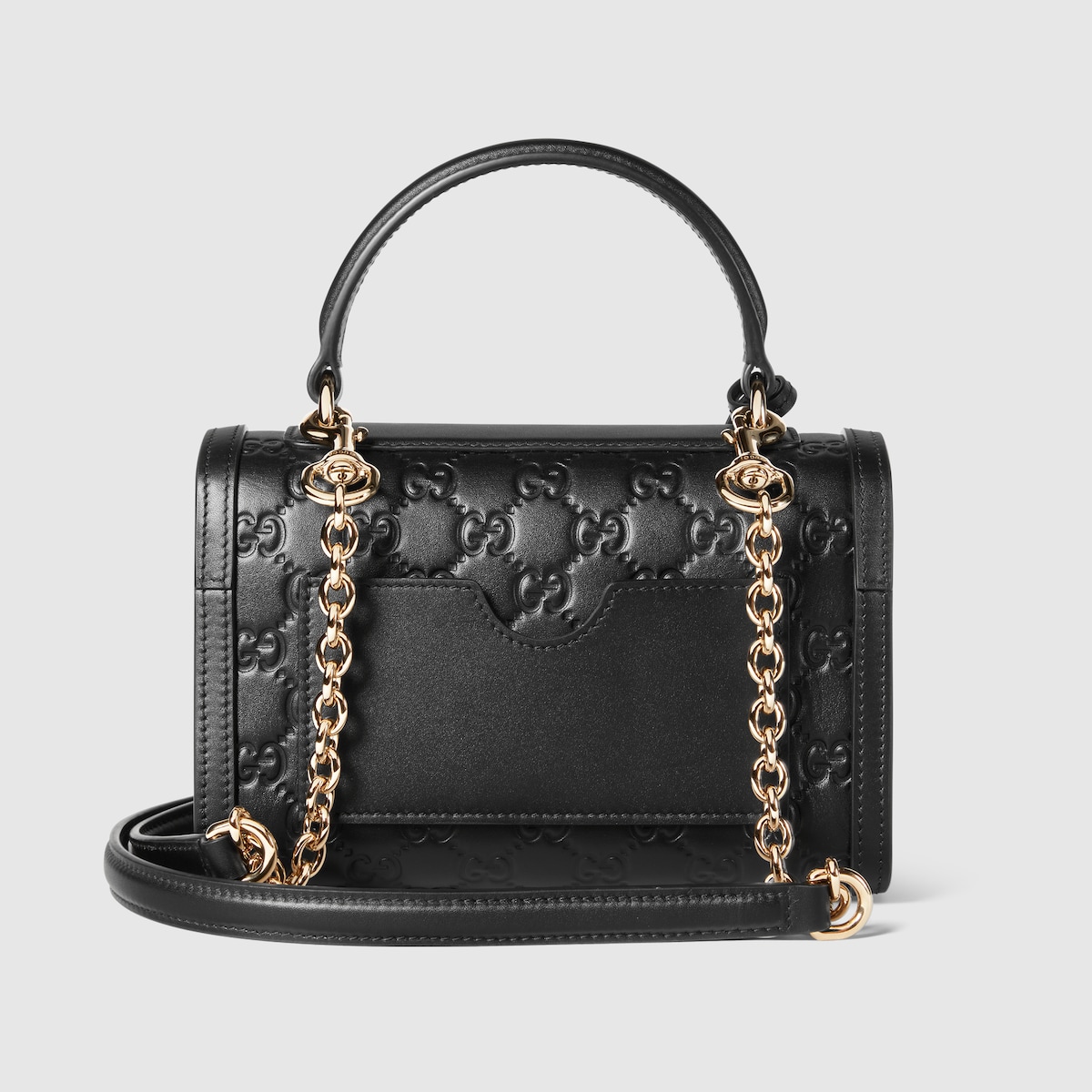 Padlock small top handle bag in black GG leather | GUCCI® AT