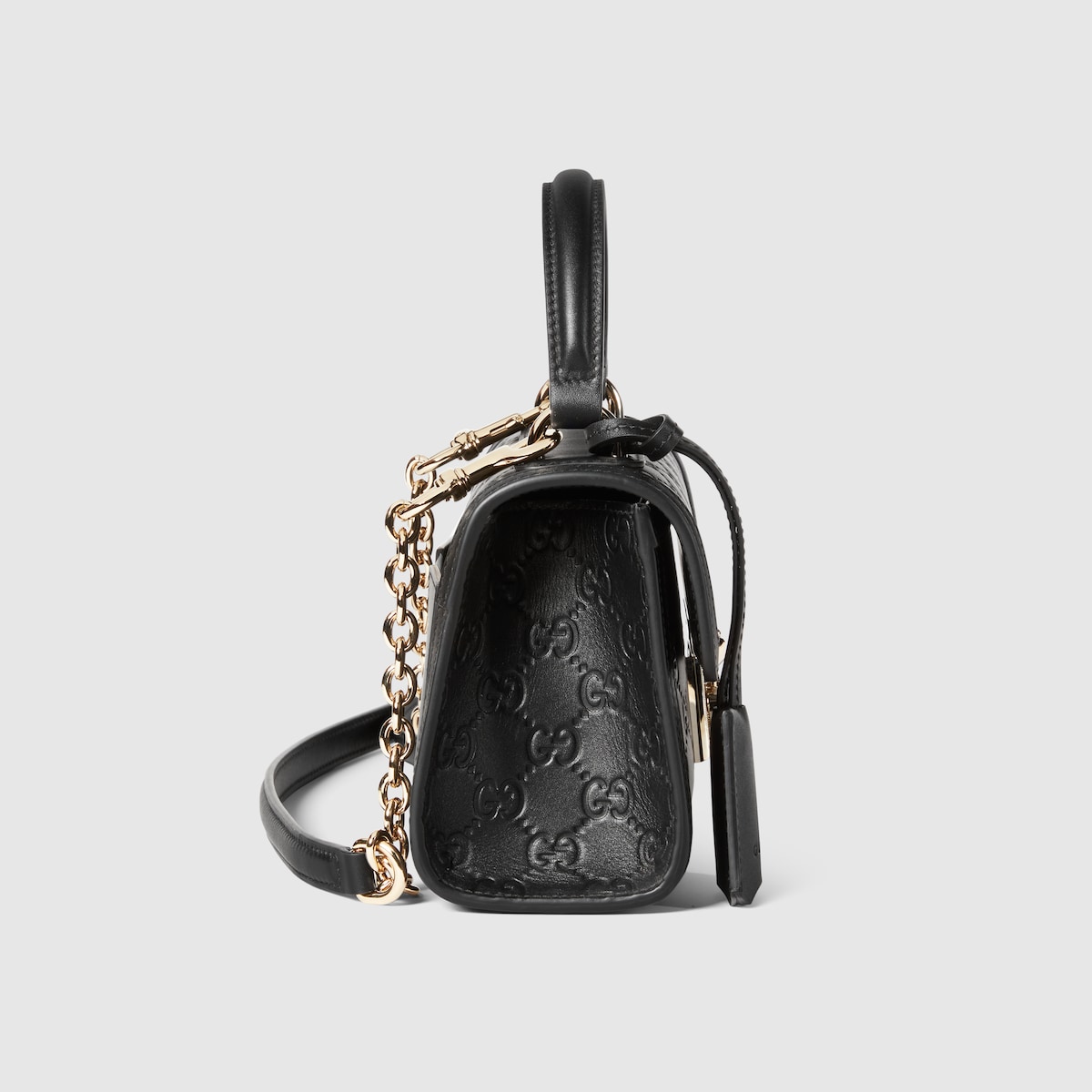Padlock small top handle bag in black GG leather | GUCCI® UK