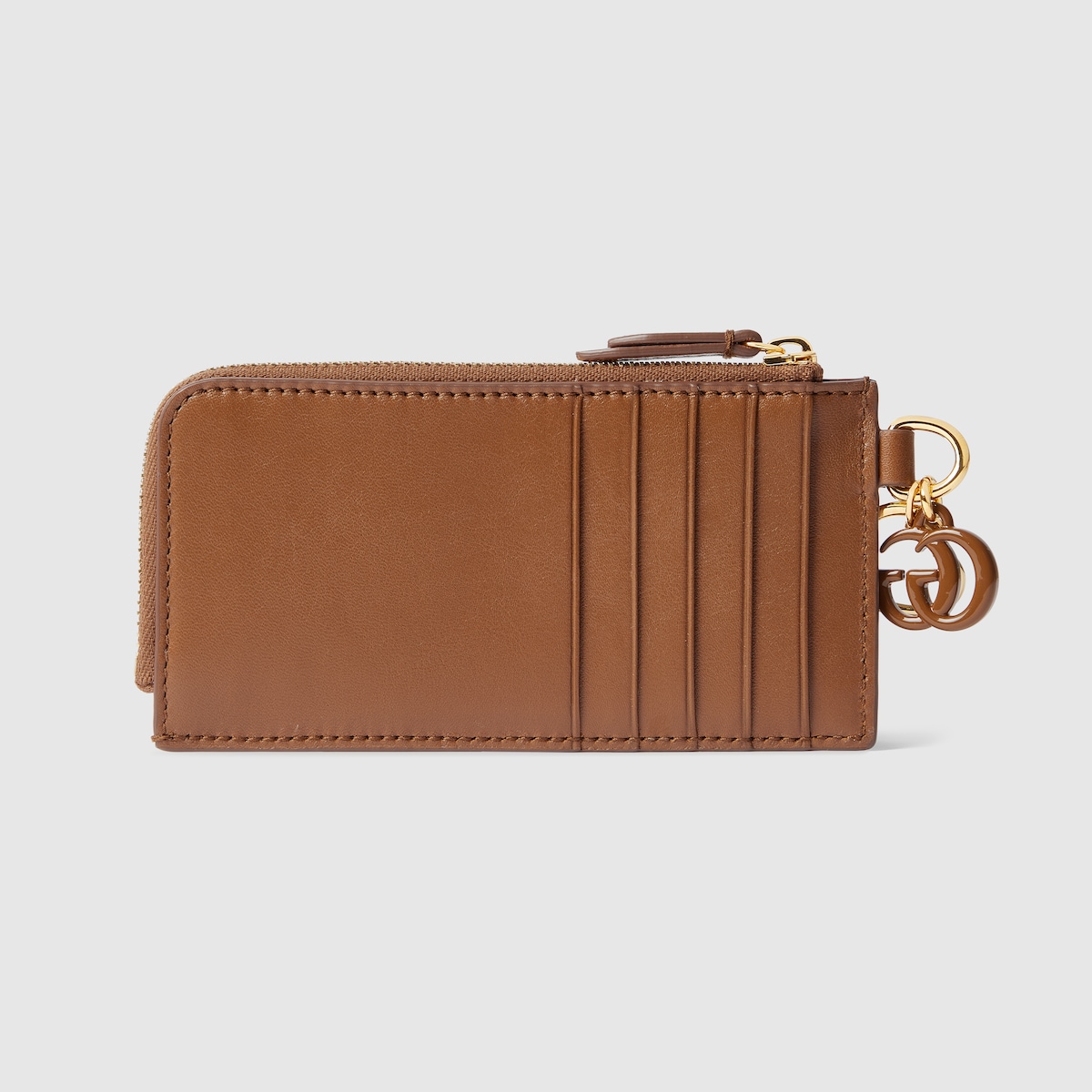 Card case with Double G charm in brown leather | GUCCI® US