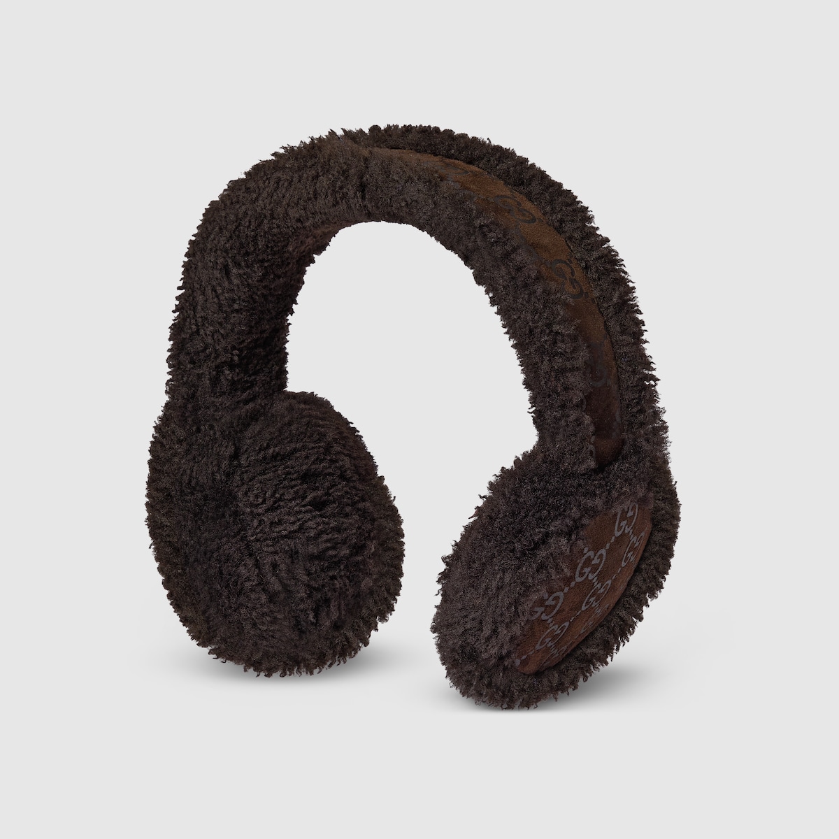 GG suede and merino wool ear muffs in dark brown | GUCCI® US