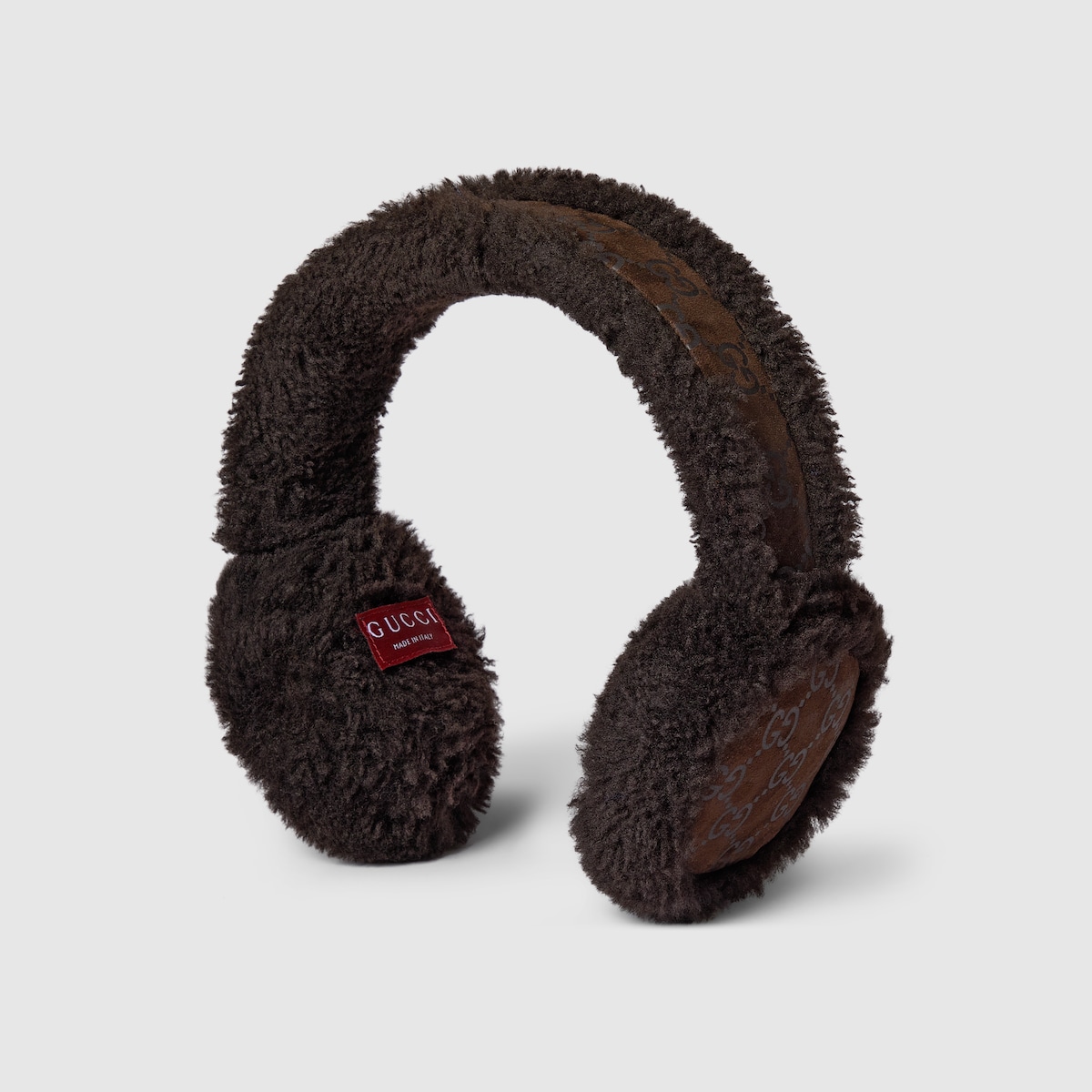 GG suede and merino wool ear muffs in dark brown | GUCCI® US